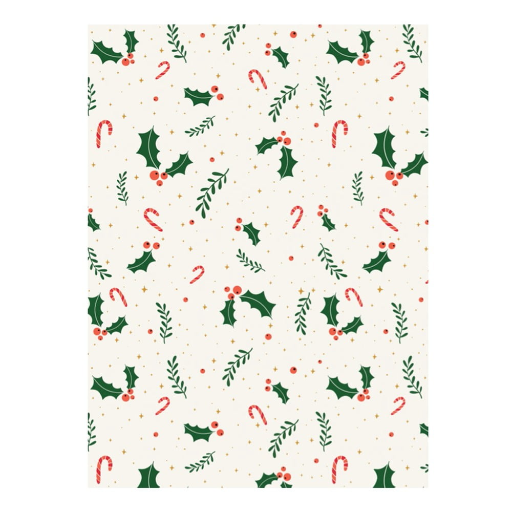E-shop 5 hárkov baliaceho papiera eleanor stuart Holly and Candy Canes, 50 x 70 cm