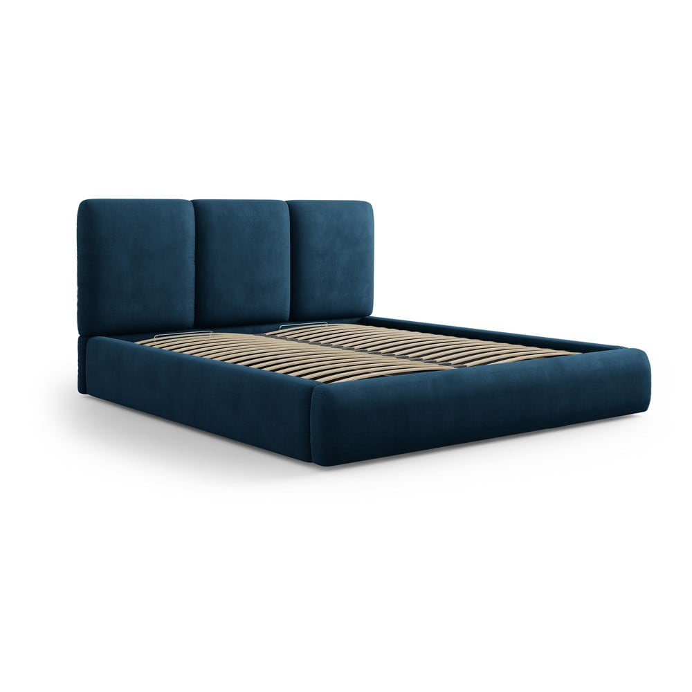 Tmavomodrá čalúnená dvojlôžková posteľ s úložným priestorom s roštom 180x200 cm Brody – Mazzini Beds