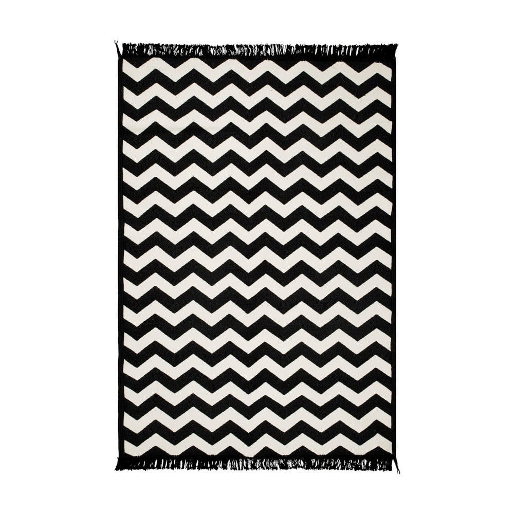 E-shop Čierno-biely obojstranný koberec Zig Zag 80 × 150 cm