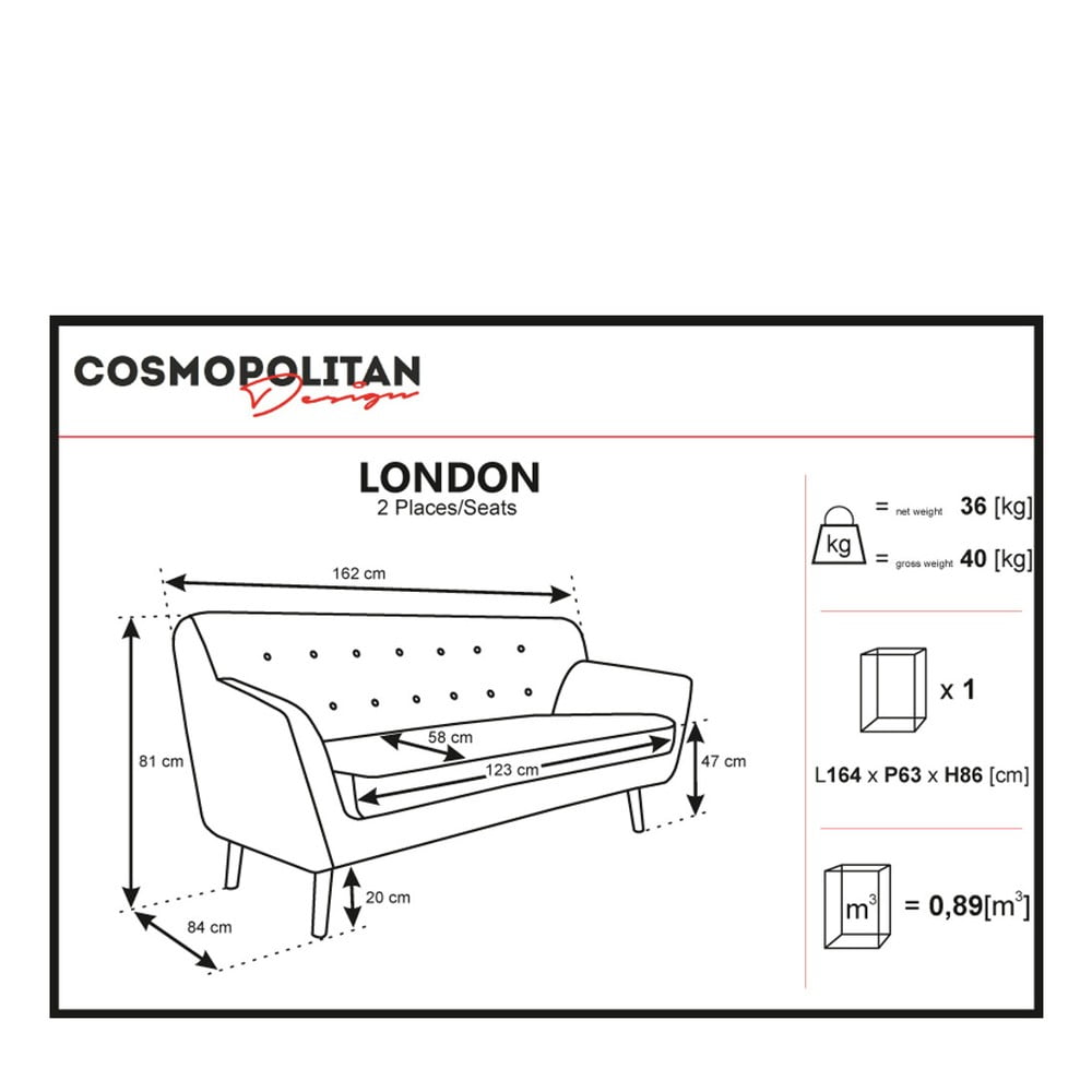 Obrázok Sivobéžová pohovka pre dvoch Cosmopolitan design London