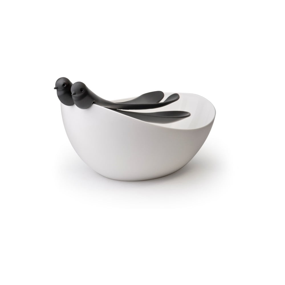E-shop Bielo-čierny šalátový set s misou Qualy&CO Sparrow Salad Bowl