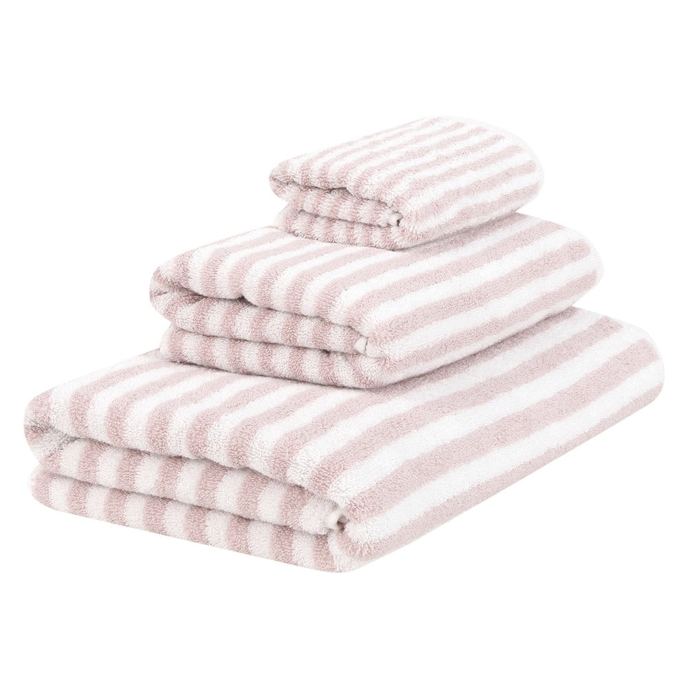 E-shop Súprava 3 bielo-ružových bavlnených uterákov mjukis. Viola