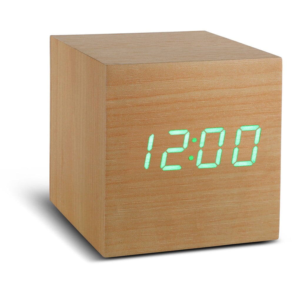 E-shop Béžový budík so zeleným LED displejom Gingko Cube Click Clock