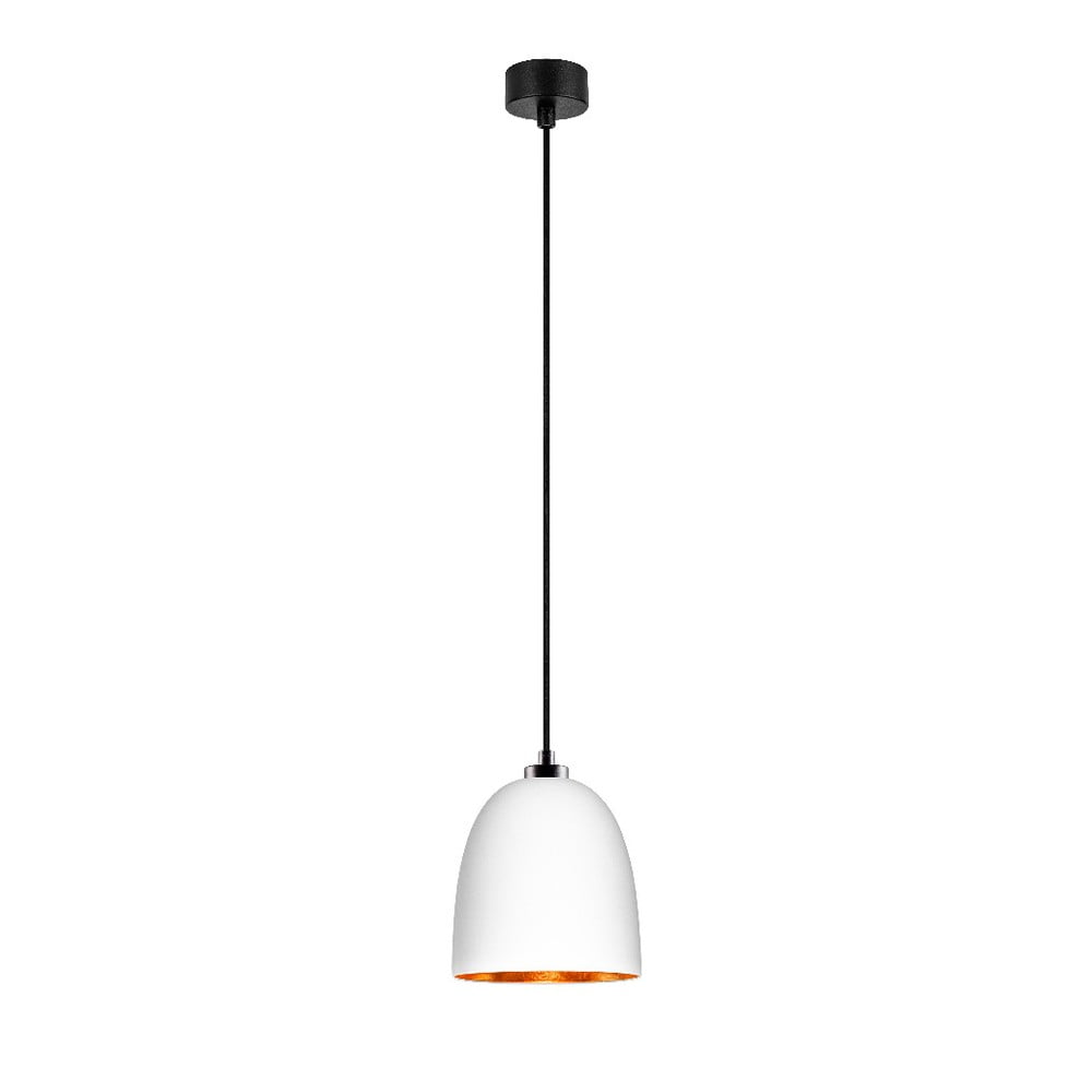 E-shop Biele závesné svietidlo s čiernym káblom a detailami v medenej farbe Sotto Luce Awa