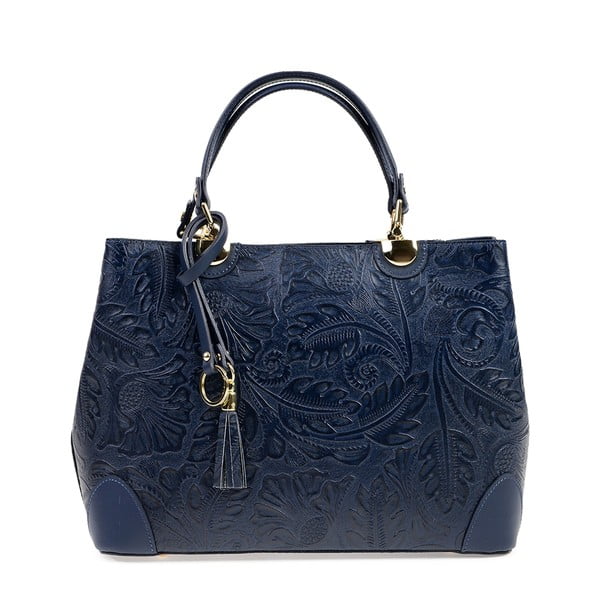 Modrá kožená kabelka Carla Ferreri Floral