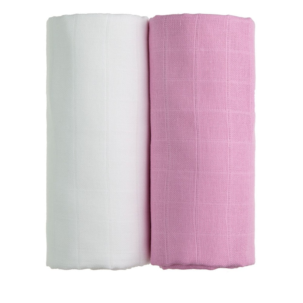 E-shop Súprava 2 bavlnených osušiek v bielej a ružovej farbe T-TOMI Tetra, 90 x 100 cm