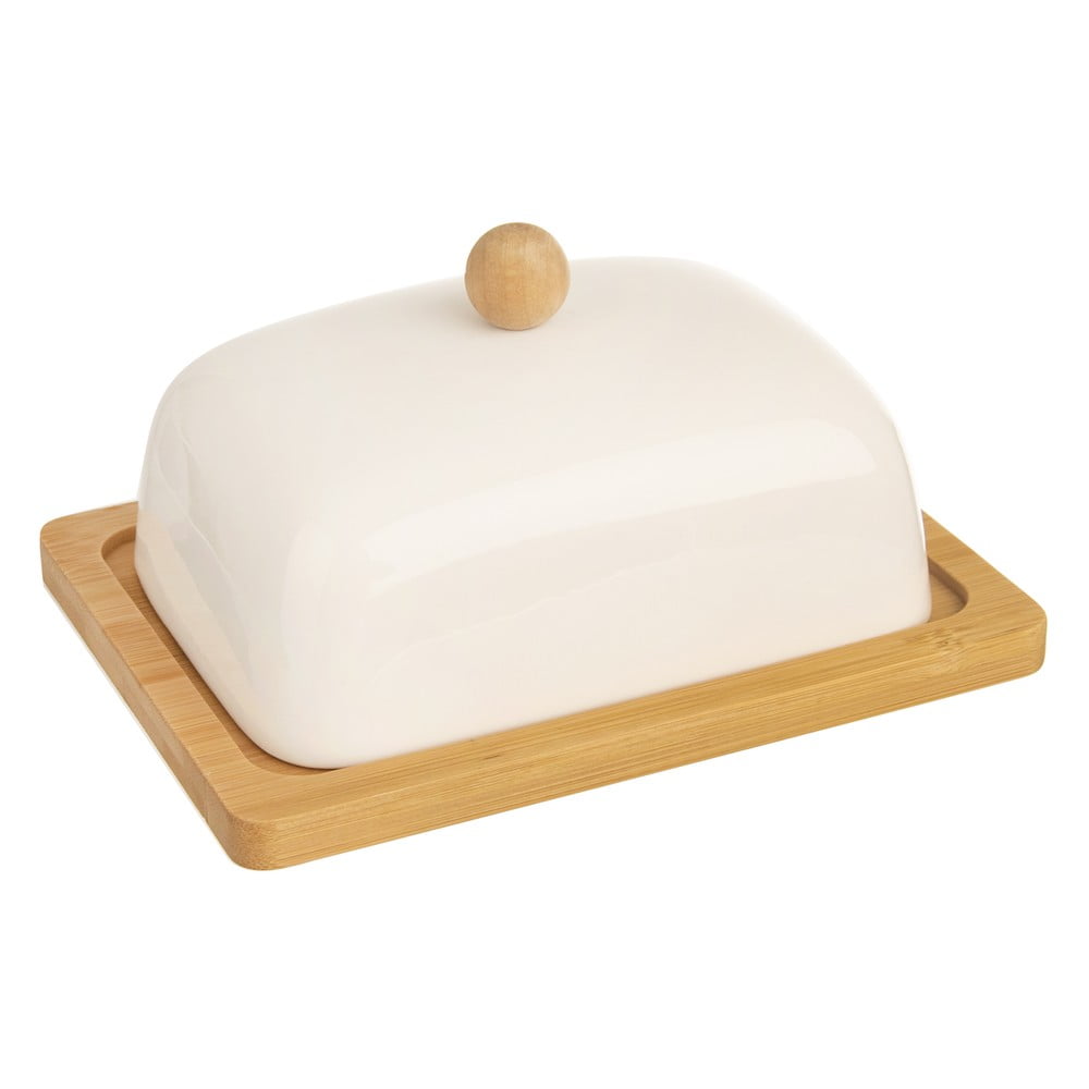 E-shop Biela porcelánová nádobka na maslo s bambusovou táckou Orion Whiteline