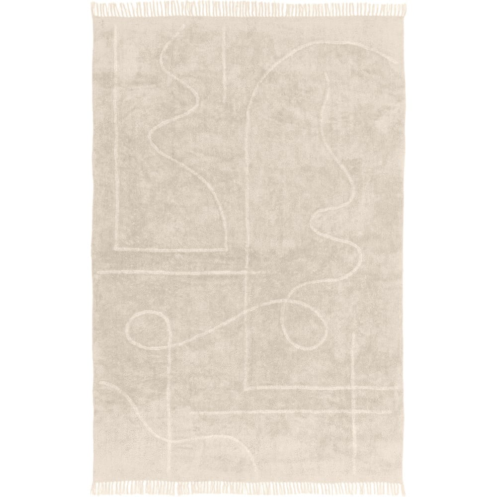 E-shop Béžový ručne tkaný bavlnený koberec Westwing Collection Lines, 200 x 300 cm