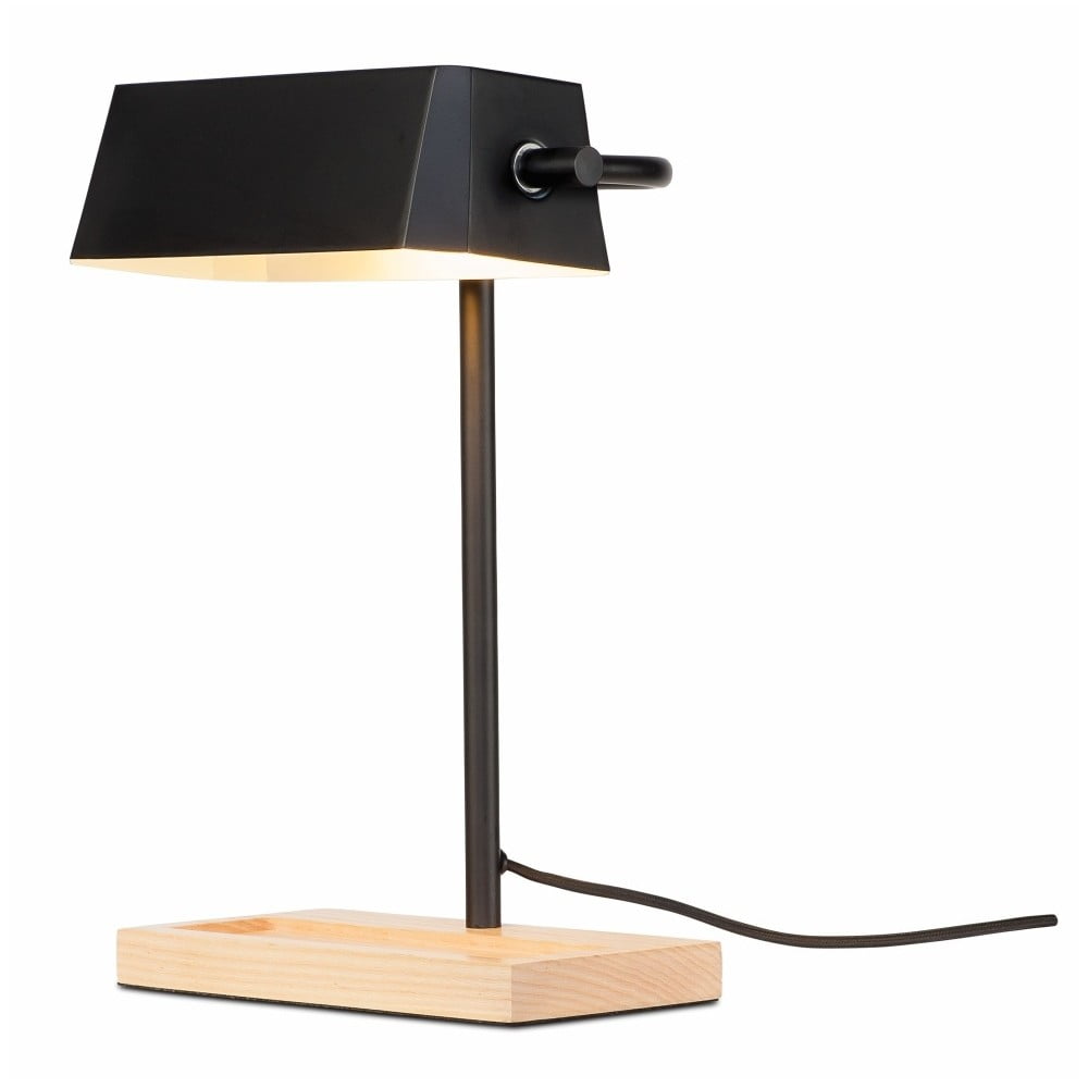 E-shop Čierna stolová lampa s prvkami z jaseňového dreva Citylights Cambridge