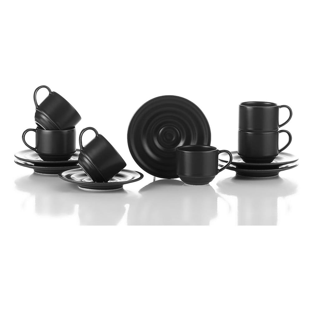 E-shop Súprava 6 čiernych šálok s tanierikmi Kütahya Porselen Basis, 90 ml