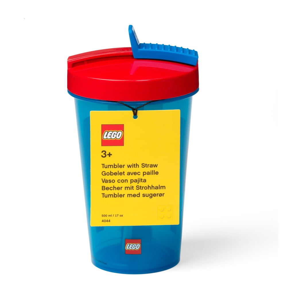 Obrázok Modrý téglik s červeným vekom a slamkou LEGO® Iconic, 500 ml