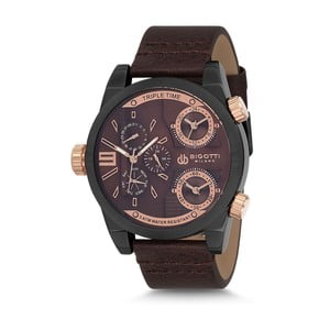 Pánske hodinky s tmave hnedým koženým remienkom Bigotti Milano Alex