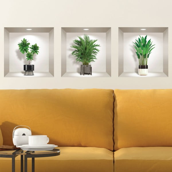 Sada 3 3D samolepiek na stenu Ambiance Indoor Plants