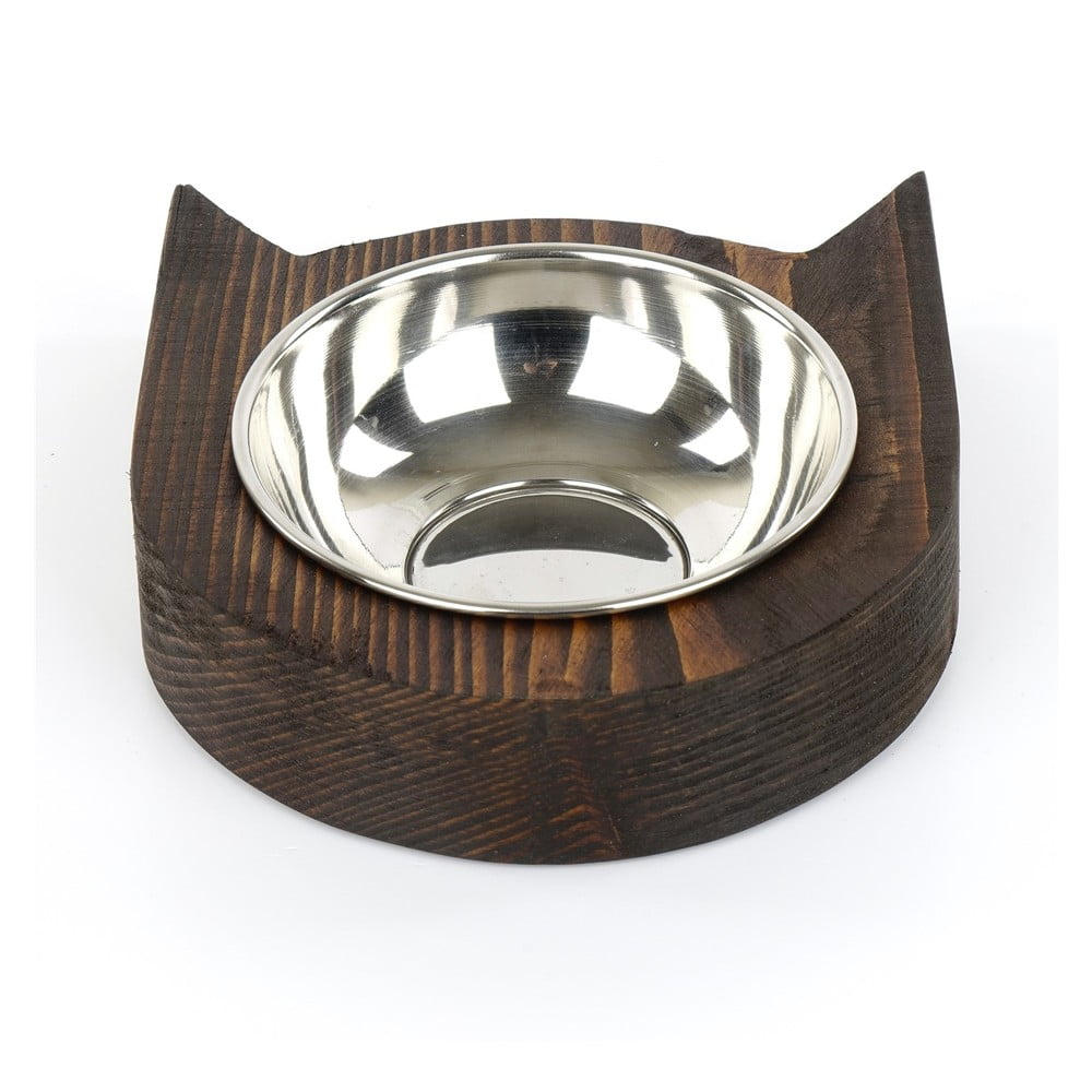 E-shop Kovová miska pre zvieratá s dreveným podstavcom Kate Louise Cat