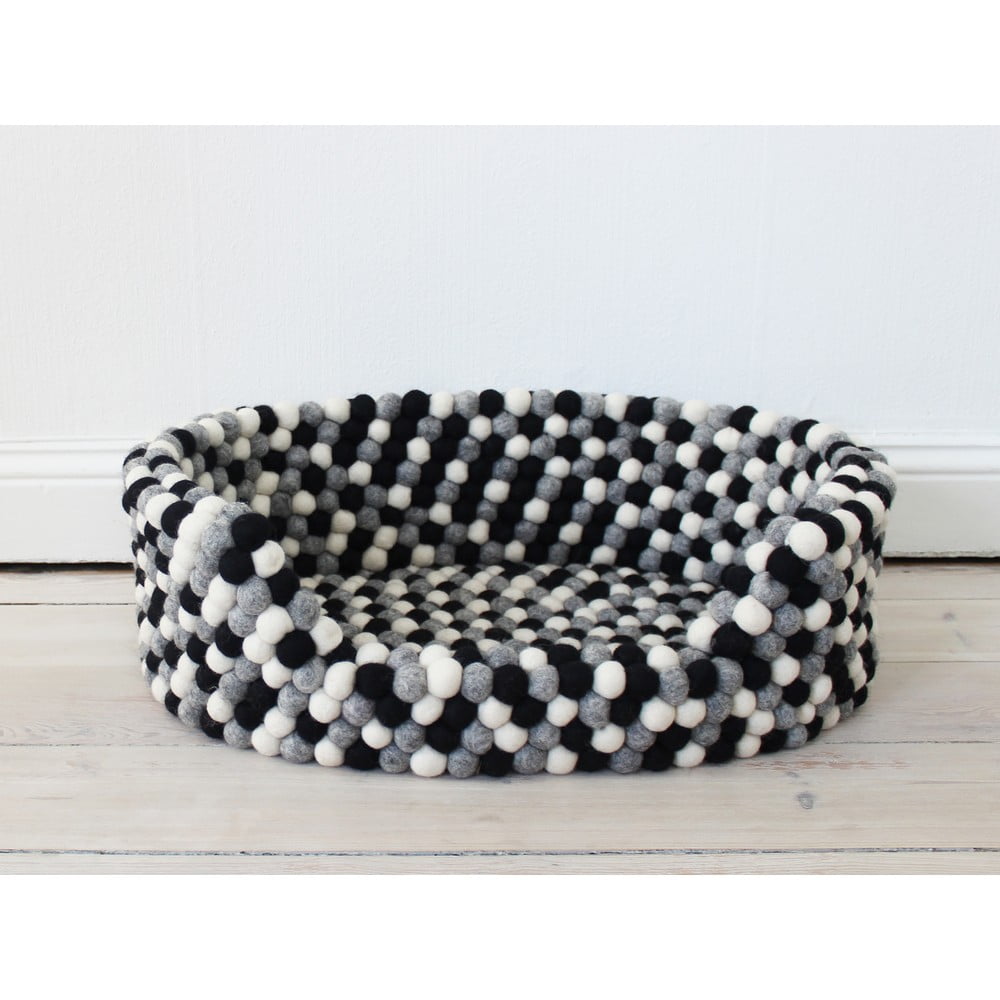 Obrázok Čierno-biely guľôčkový vlnený pelech pre domáce zvieratá Wooldot Ball Pet Basket, 40 x 30 cm