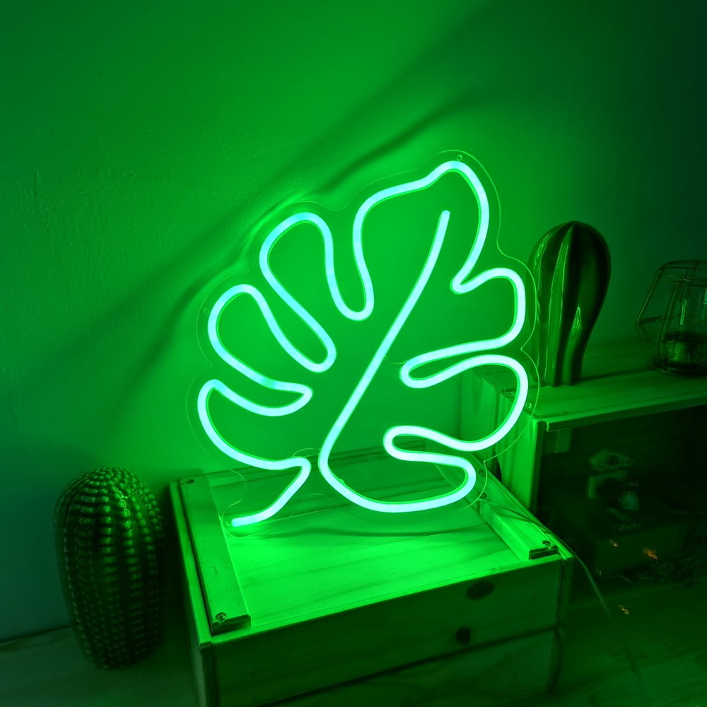 E-shop Zelená nástenná svietiaca dekorácia Candy Shock Leaf, 30 x 40 cm