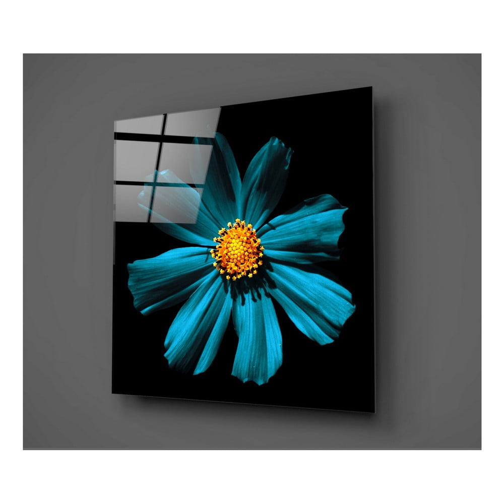 E-shop Čierno-tyrkysový sklenený obraz Insigne Flowerina, 30 × 30 cm