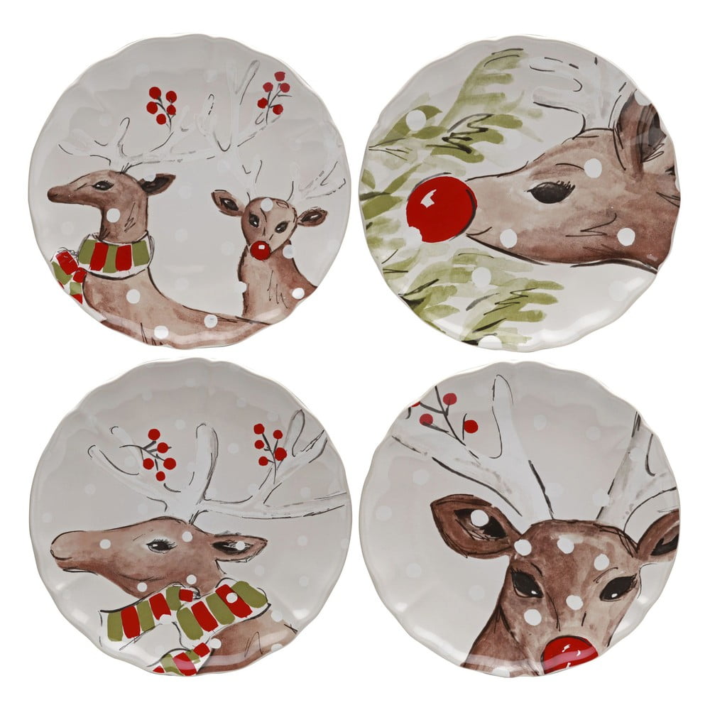 E-shop Súprava 4 vianočných dezertných tanierov z kameniny Casafina Deer Freinds, ø 27 cm