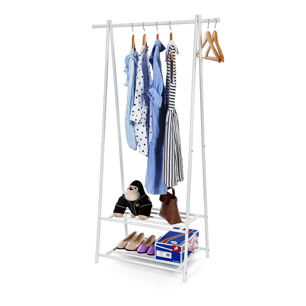 E-shop Biely kovový stojan s 2 policami na oblečenie Songmics