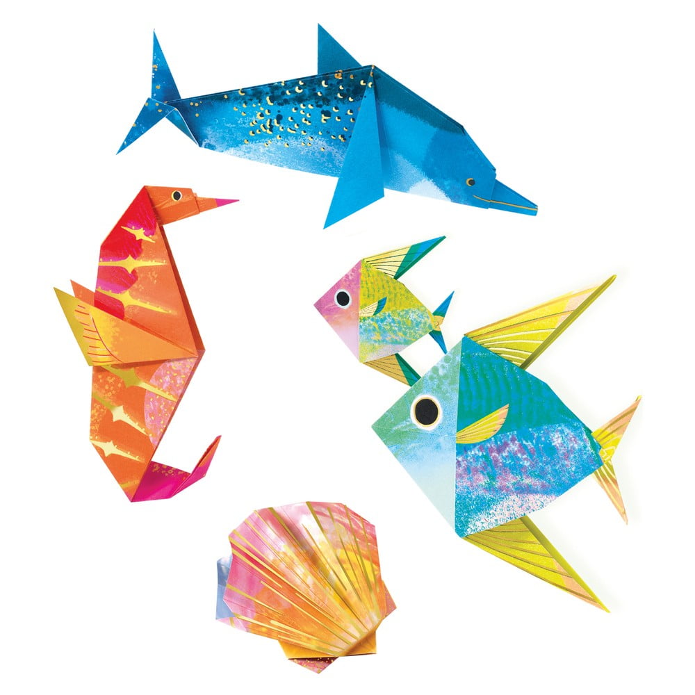 E-shop Súprava 24 origami papierov s návodom Djeco Neon Glam Sea