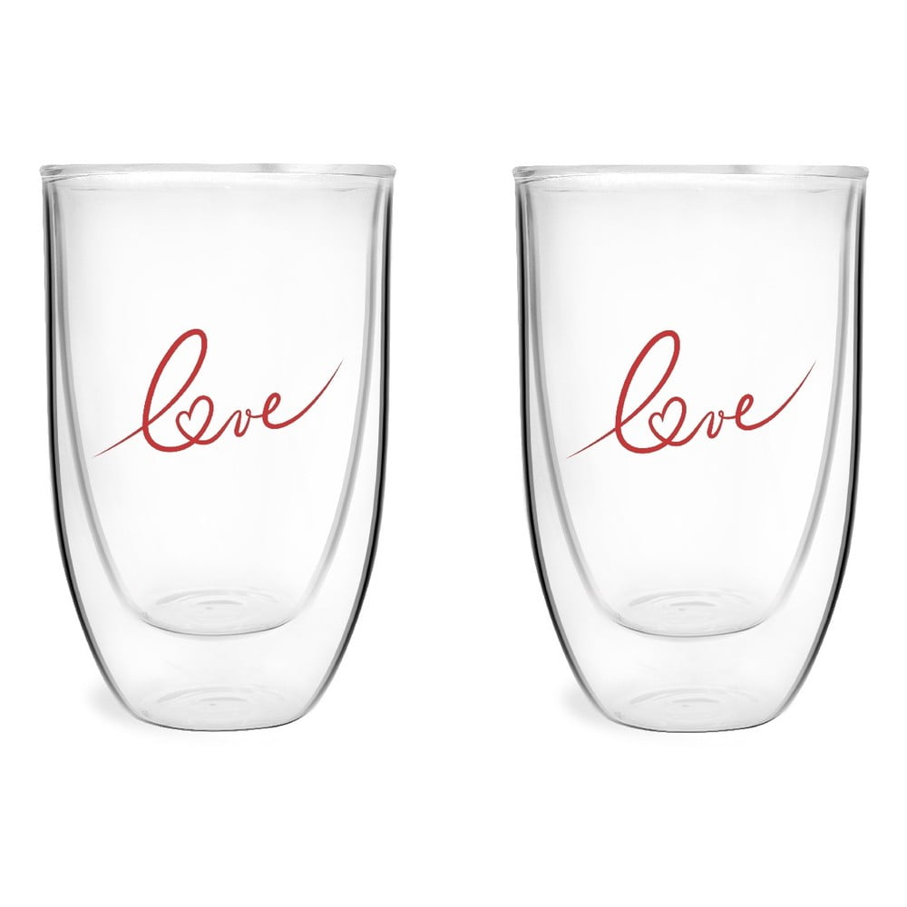 E-shop Sada 2 pohárov z dvojstenného skla s potlačou Love Vialli Design, 350 ml