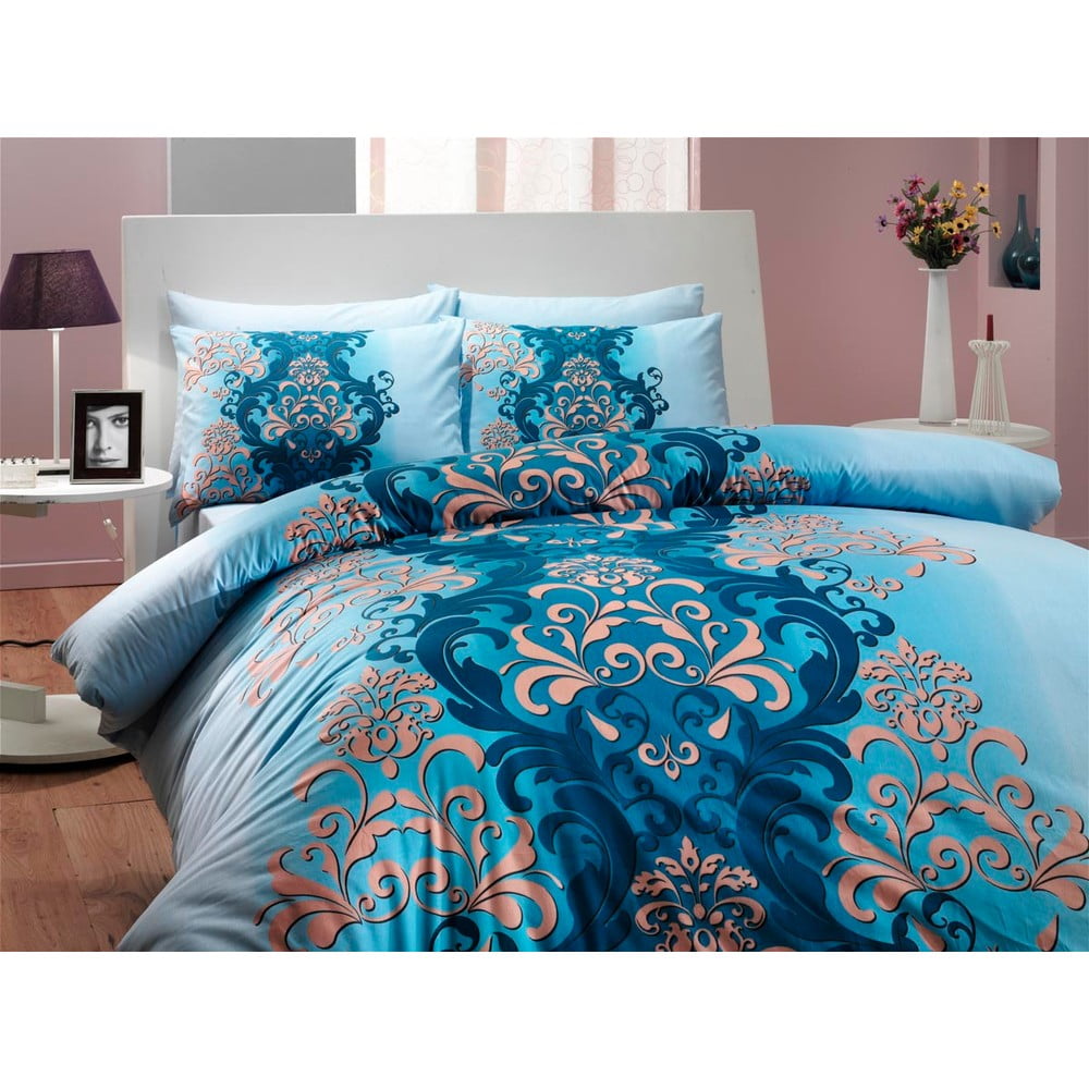 Bavlnené obliečky s plachtou Almeda, 200 x 220 cm, modré