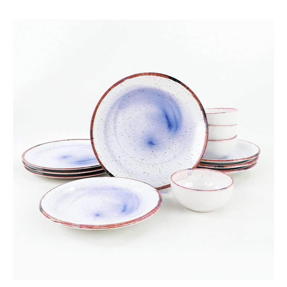 E-shop 12-dielna súprava bielo-modrého keramického riadu My Ceramic