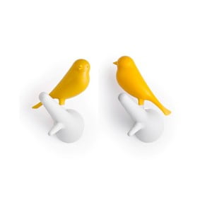 Sada bielo-žltých nástenných vešiakov Qualy Hook Sparrow