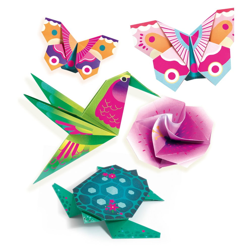 E-shop Súprava 24 origami papierov s návodom Djeco Neon Tropics