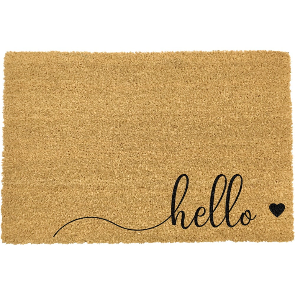 E-shop Čierna rohožka z prírodného kokosového vlákna Artsy Doormats Hello Scribble, 40 x 60 cm