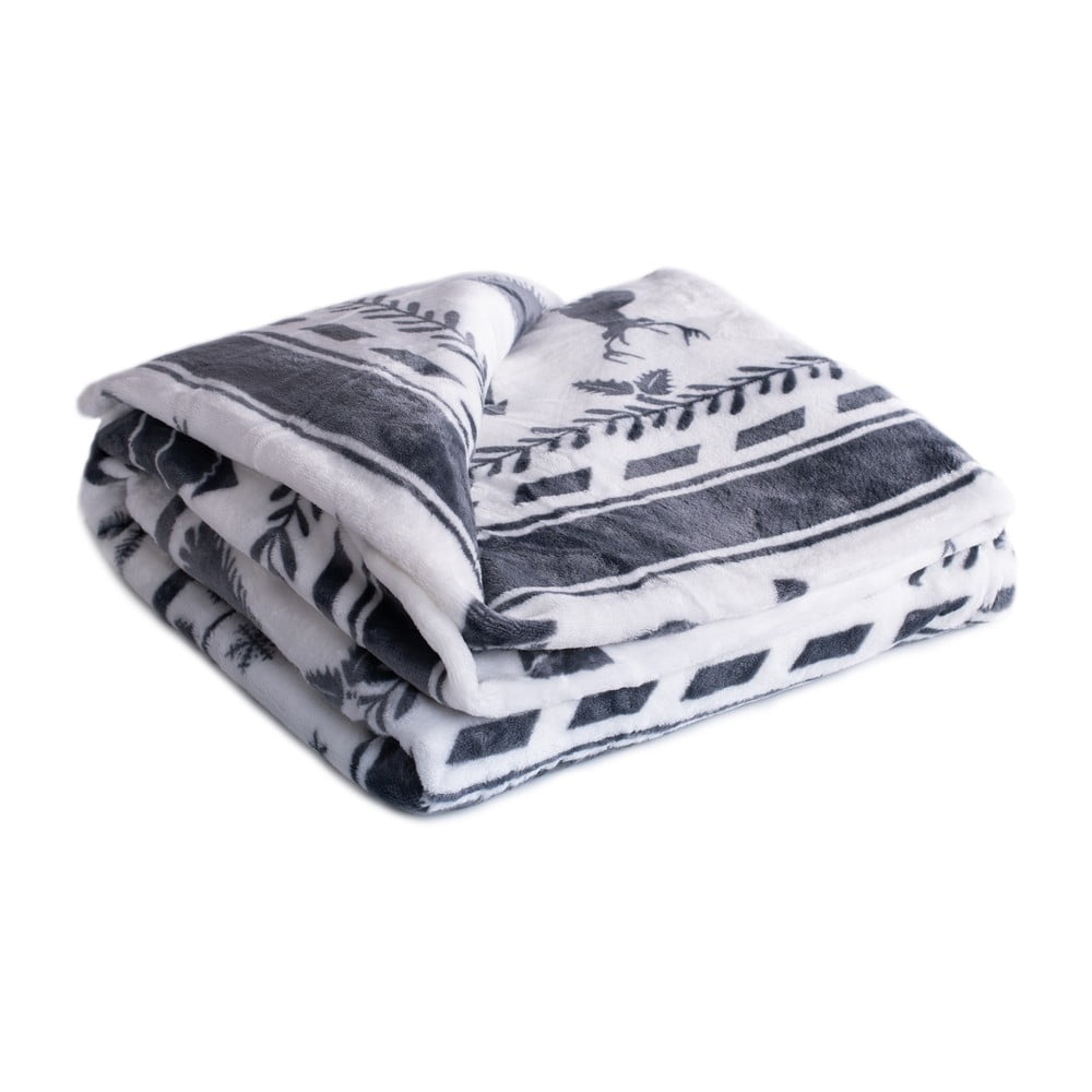 E-shop Bielo-čierna mikroplyšová deka My House Christmas, 150 x 200 cm