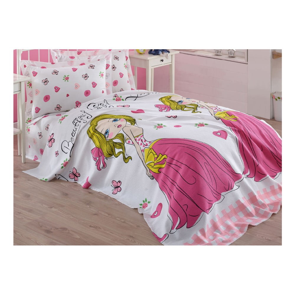 E-shop Ružová detská bavlnená prikrývka cez posteľ Mijolnir Princess, 160 x 235 cm