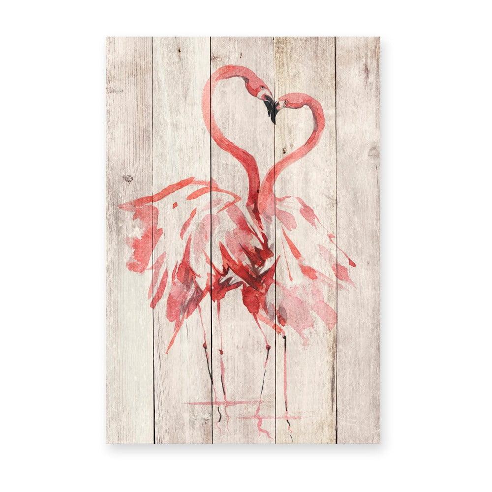 E-shop Nástenná dekorácia z borovicového dreva Madre Selva Love Flamingo, 60 × 40 cm