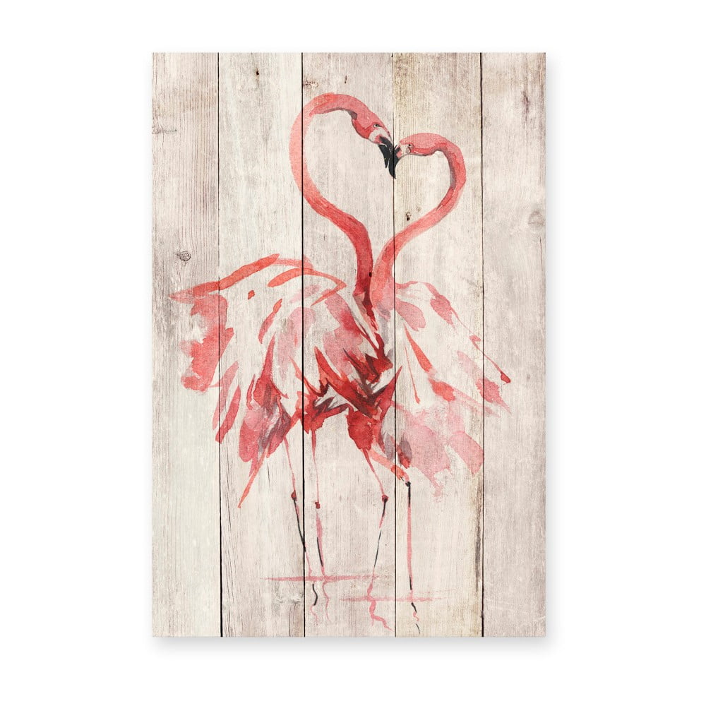 Obrázok Nástenná dekorácia z borovicového dreva Madre Selva Love Flamingo, 60 × 40 cm