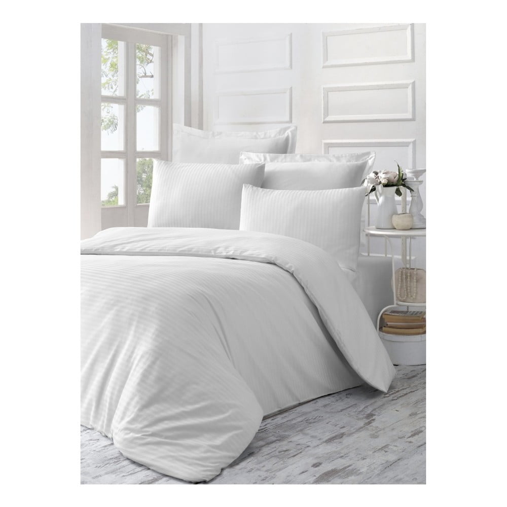 E-shop Biele obliečky z bavlneného saténu na jednolôžko Line, 140 × 200 cm