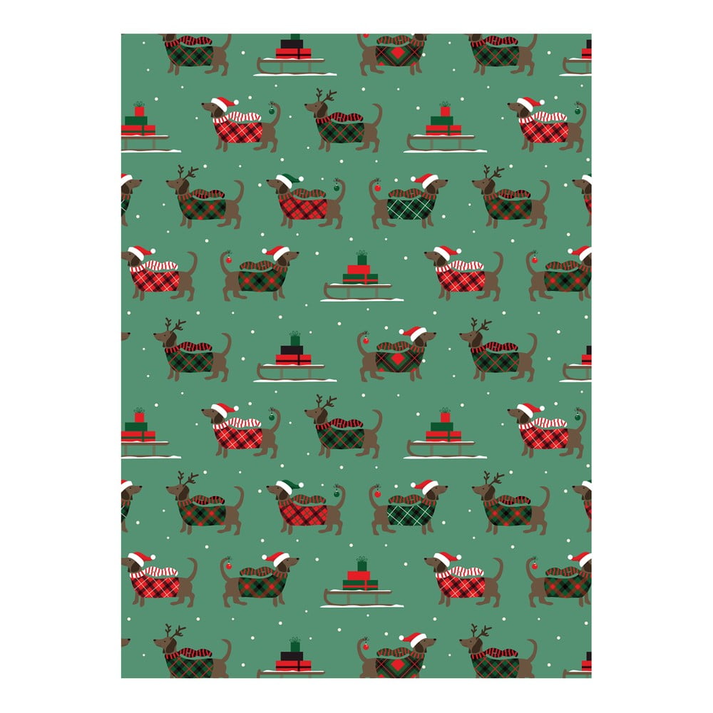 E-shop 5 hárkov zeleného baliaceho papiera eleanor stuart Christmas Dogs, 50 x 70 cm