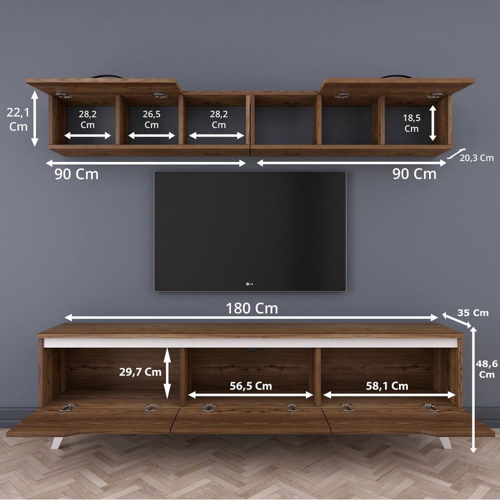 Obrázok Set TV stolíka a nástennej skrinky v drevenom dekore Wren