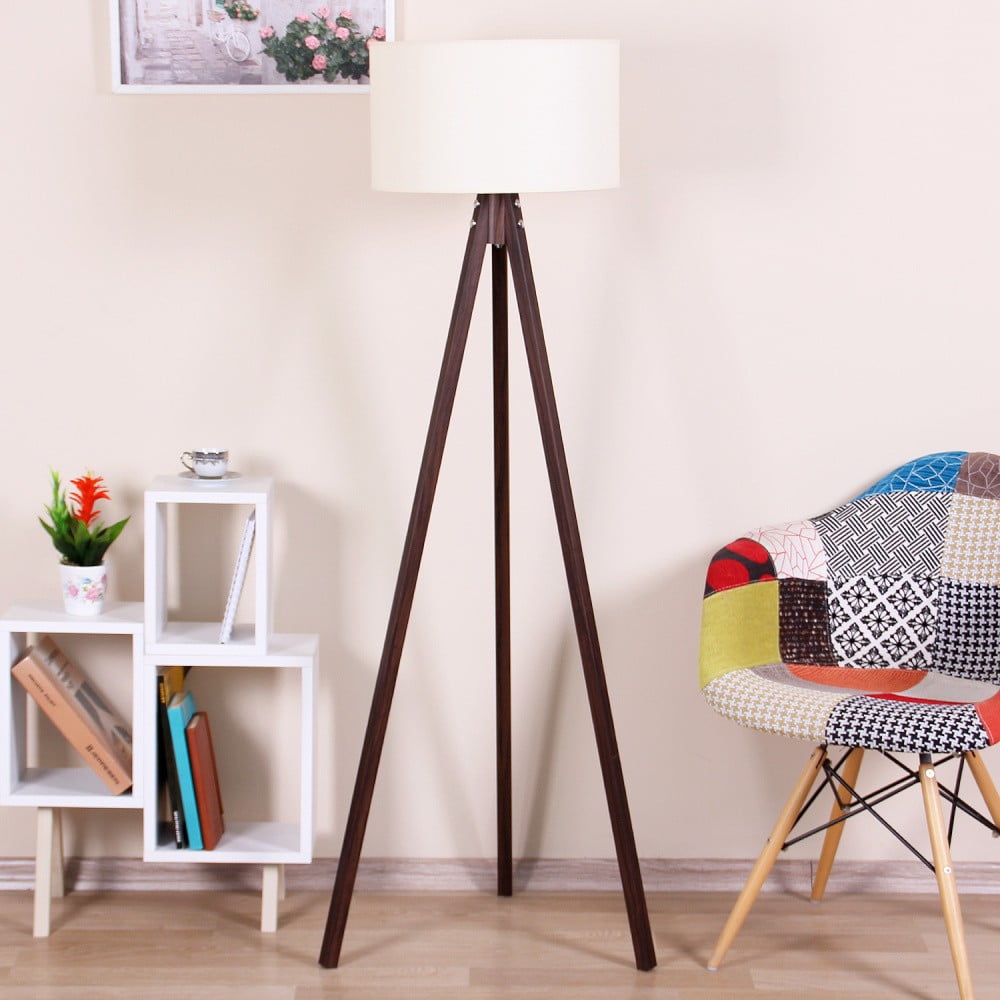 E-shop Hnedá voľne stojacia lampa s béžovým tienidlom Kate Louise Celina