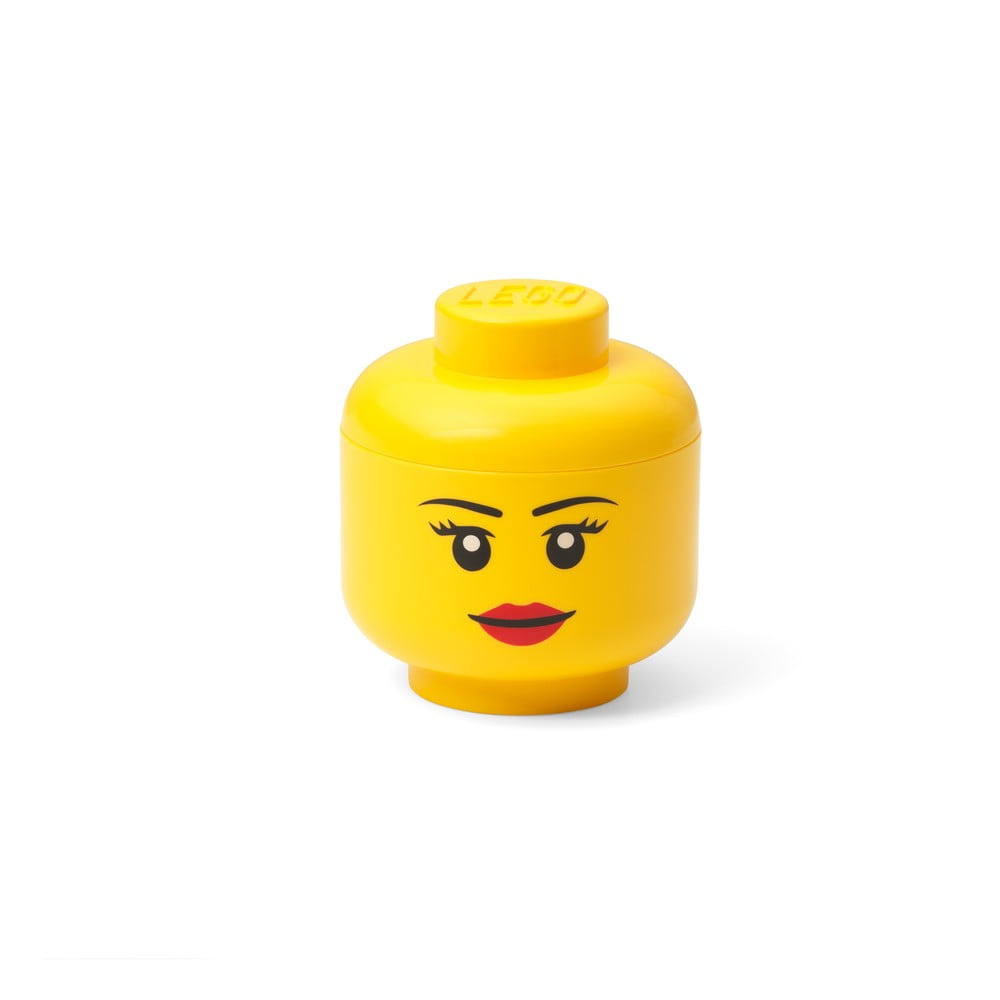 E-shop Žltá úložná škatuľa v tvare hlavy LEGO® girl, 10,5 x 10,6 x 12 cm