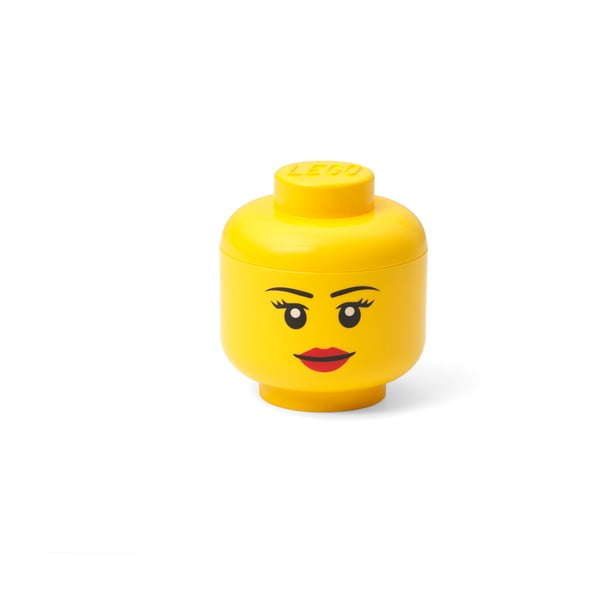 Žltá úložná škatuľa v tvare hlavy LEGO® girl, 10,5 x 10,6 x 12 cm