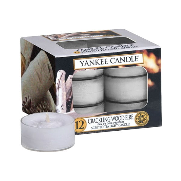 Súprava 12 vonných sviečok Yankee Candle Crackling Wood Fire, doba horenia 4 h