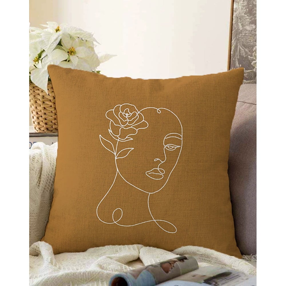 E-shop Oranžovohnedá obliečka na vankúš s prímesou bavlny Minimalist Cushion Covers Chenille, 55 x 55 cm