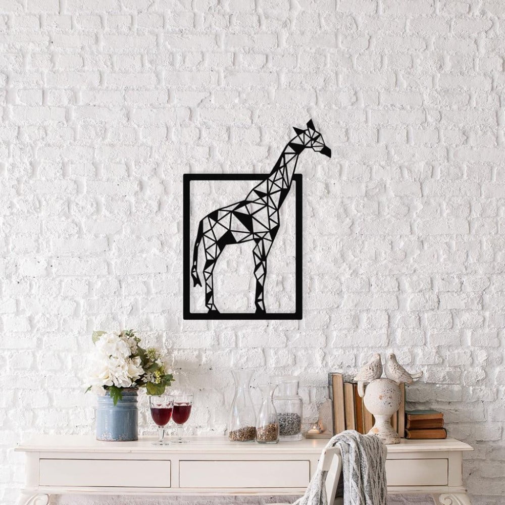 Obrázok Čierna kovová nástenná dekorácia Giraffe, 45 × 60 cm