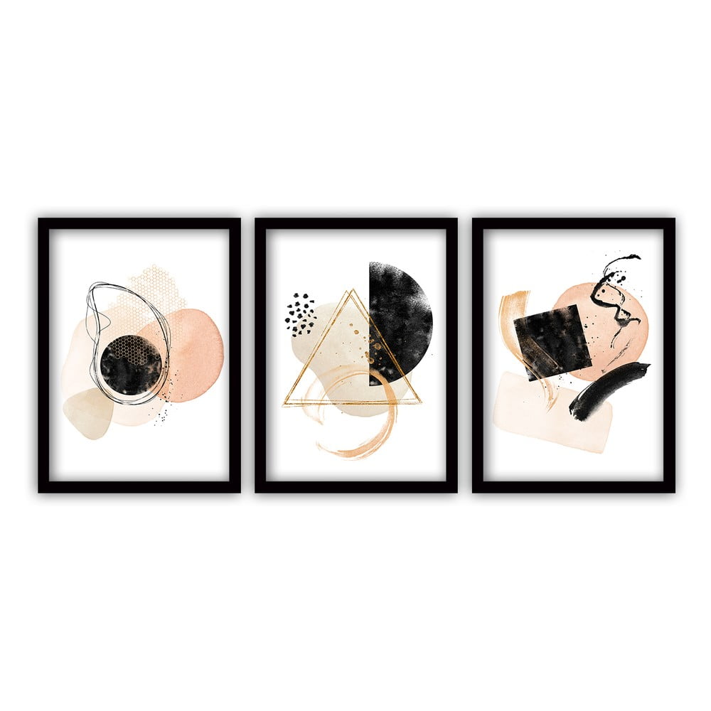 E-shop Súprava 3 obrazov v čiernom ráme Vavien Artwork Geometry, 35 x 45 cm