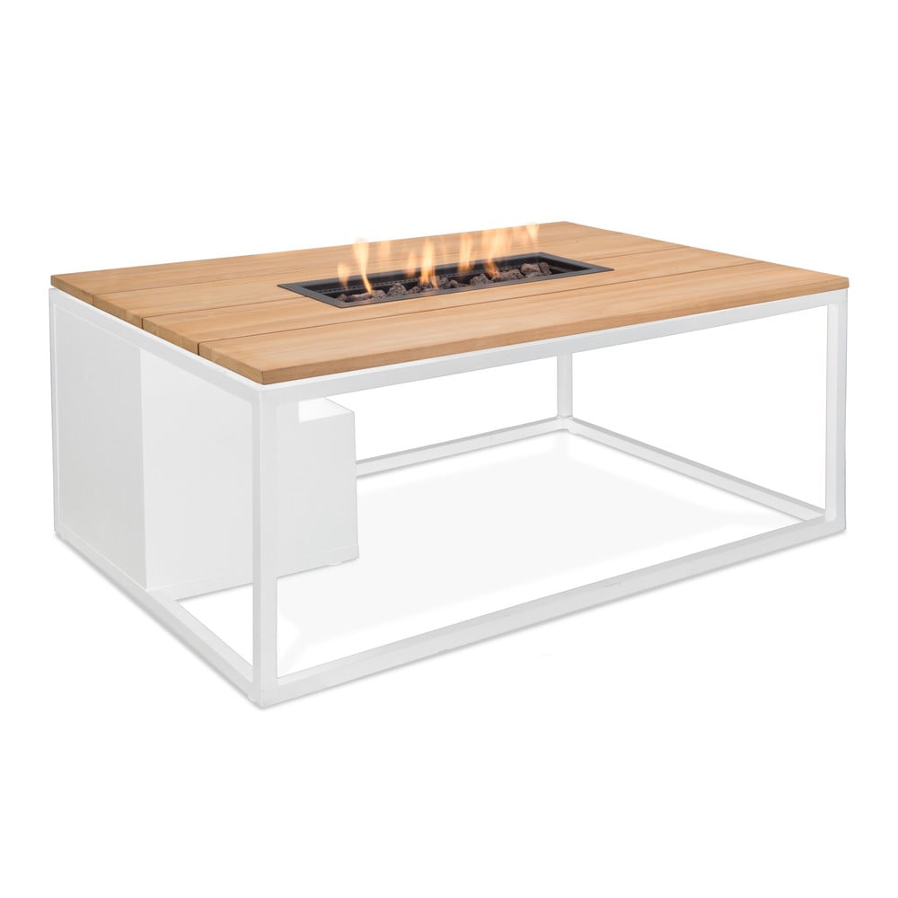 E-shop Biely záhradný stôl s doskou z tíkového dreva s ohniskom COSI Cosiloft, 120 x 80 cm