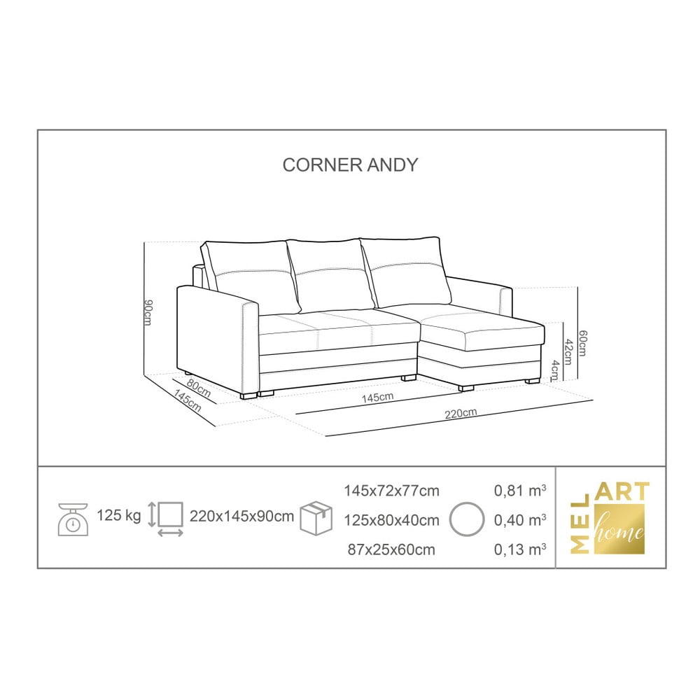 Obrázok Béžová trojmiestna rohová rozkladacia pohovka s úložným priestorom Melart Andy