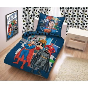 Modré bavlnené detské obliečky Halantex Justice League, 140 x 200 cm
