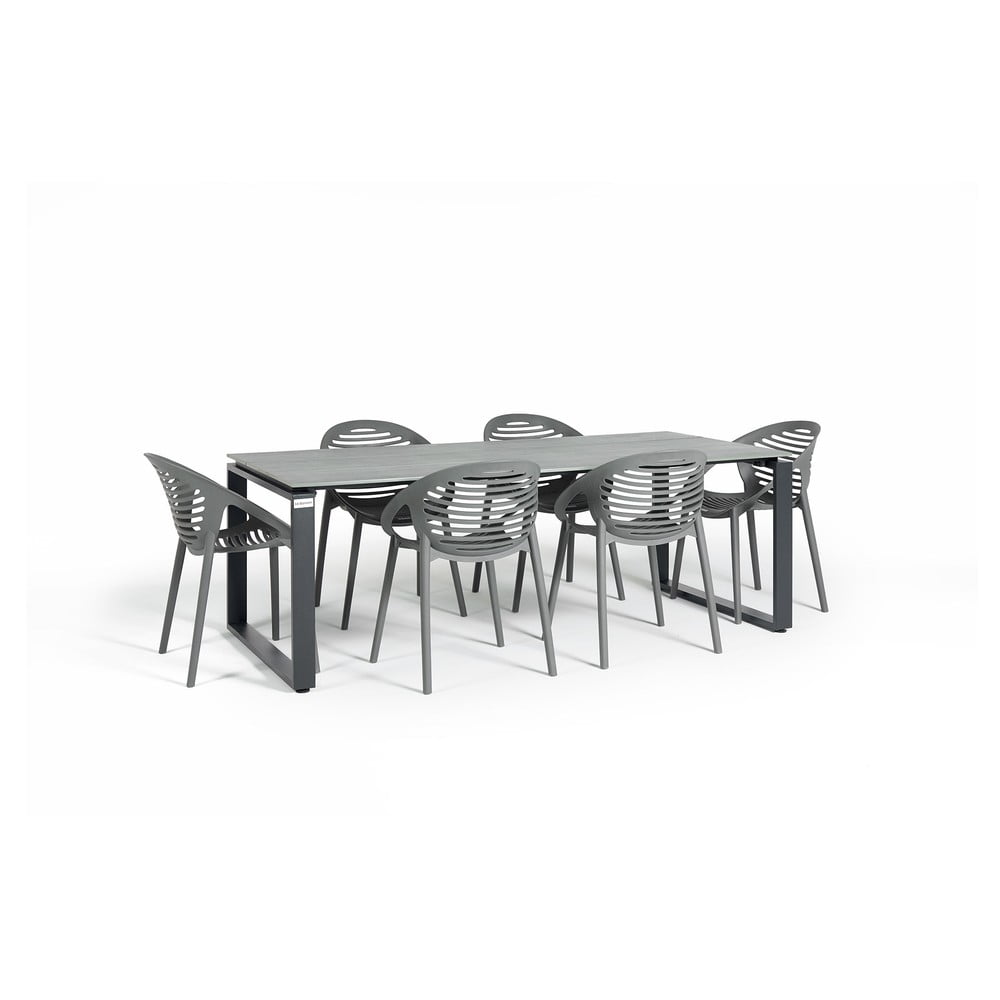 E-shop Záhradná jedálenská súprava pre 6 osôb so sivou stoličkou Joanna a stolom Strong, 210 x 100 cm