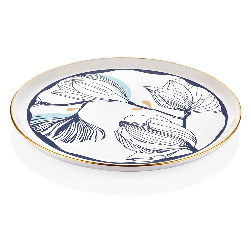 E-shop Biely porcelánový servírovací tanier s modrými kvetmi Mia Bleu, ⌀ 30 cm