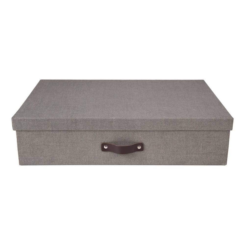 Sivý úložný box na dokumenty s koženým úchytom Bigso, 31 × 43 cm